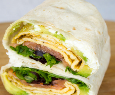 Eiwrap met zalm en avocado