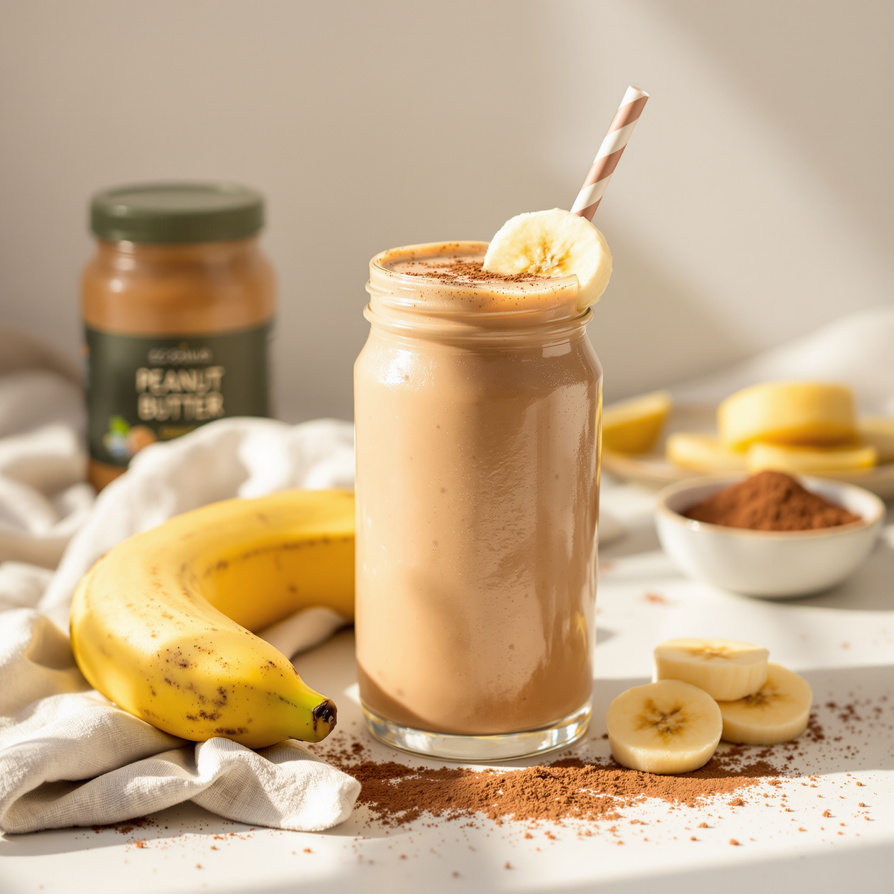 Heerlijke smoothie met pindakaas, chocola en banaan!