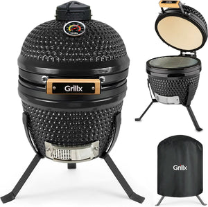 GrillX Kamado BBQ - 13 Inch - Inclusief Opberghoes - Barbecue Egg - Houtskool Barbecue - Zwart - Ø 27 cm