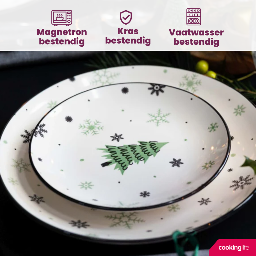 Cookinglife Serviesset - Kerstservies - Aardewerk - Groen 18-delig / 6 personen