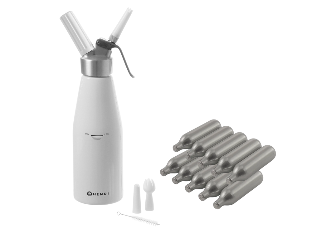 Hendi Slagroomspuit Wit 950 ml + Slagroompatronen 10 stuks