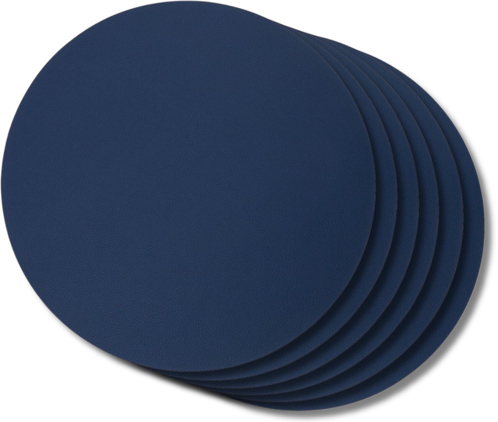 Jay Hill 6 Placemats + 6 Onderzetters Rond - Vegan leer - Blauw / Grijs