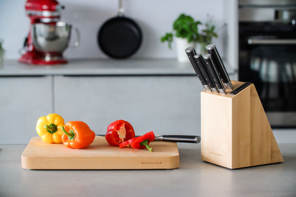 KitchenAid Messenblok Gourmet Berkenhout - 6-delig - Geintegreerde messenslijper