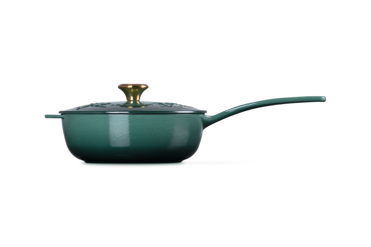 Le Creuset Sauspan Gietijzer - Goudkleurig Knop - Holly Christmas - Artichaut Groen -  ø 21 cm / 2 Liter