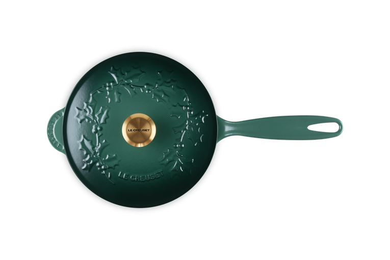 Le Creuset Sauspan Gietijzer - Goudkleurig Knop - Holly Christmas - Artichaut Groen -  ø 21 cm / 2 Liter