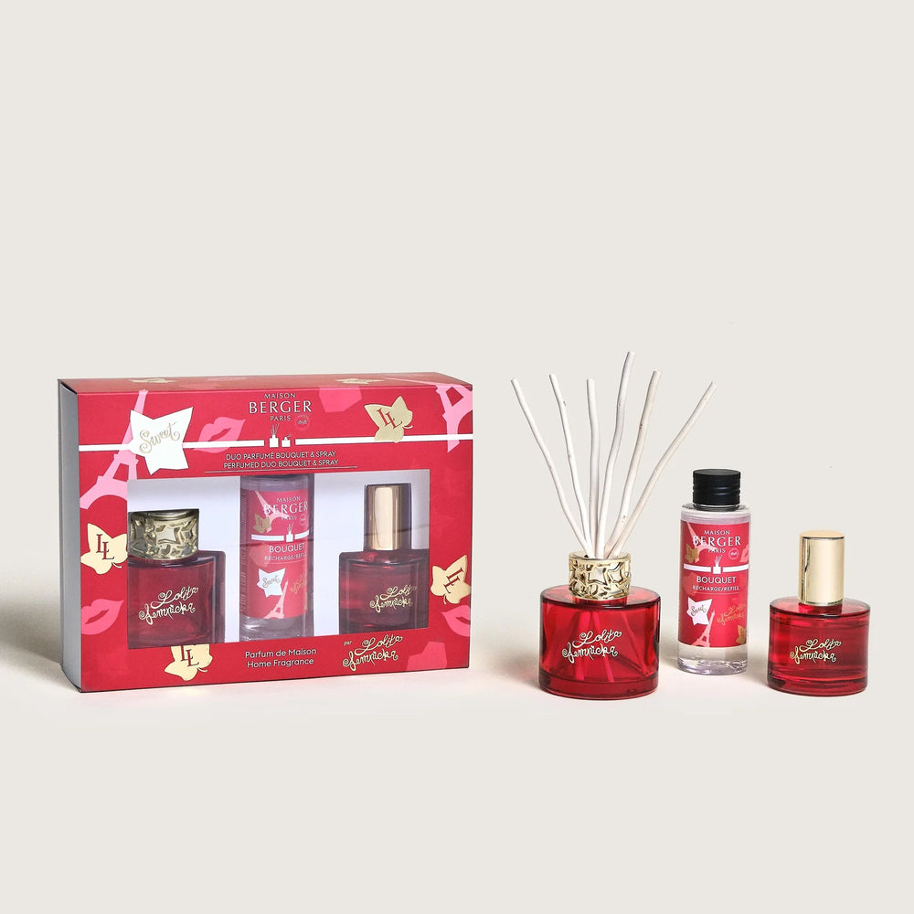Maison Berger Giftset Duo Lolita Lempicka Sweet - Geurstokjes 80 ml & Roomspray 50 ml - Rood