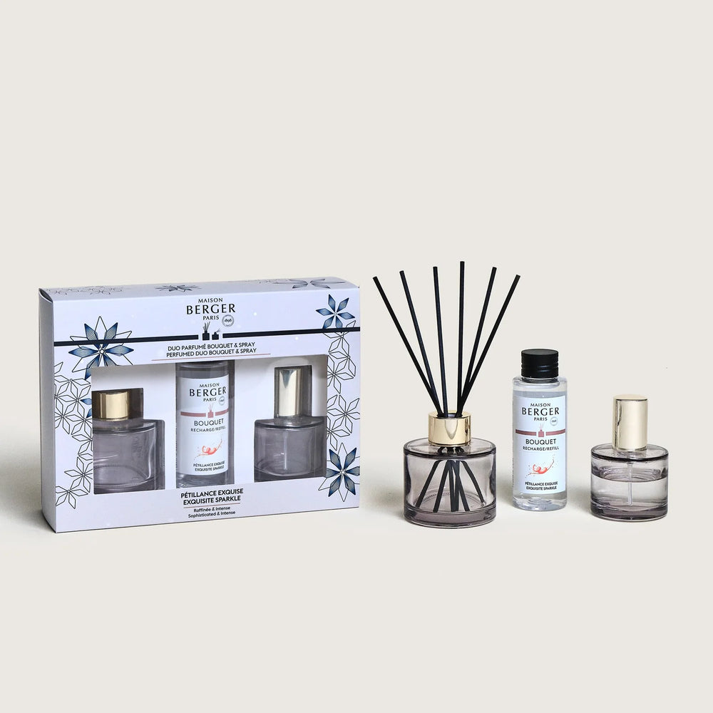 Maison Berger Giftset Duo Rosalie - Geurstokjes 80 ml & Roomspray 50 ml - Grijs