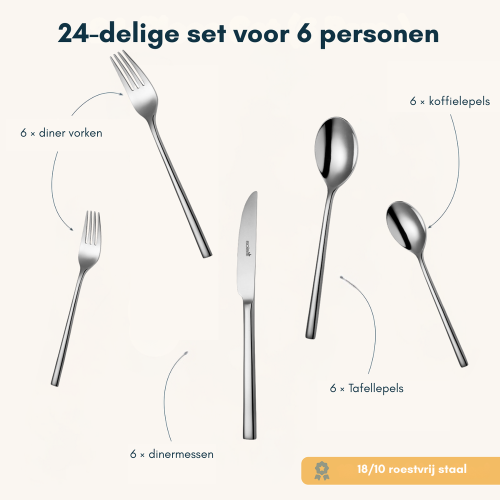 Sola Bestekset Montreux - 18/10 RVS - 24 delig / 6 personen