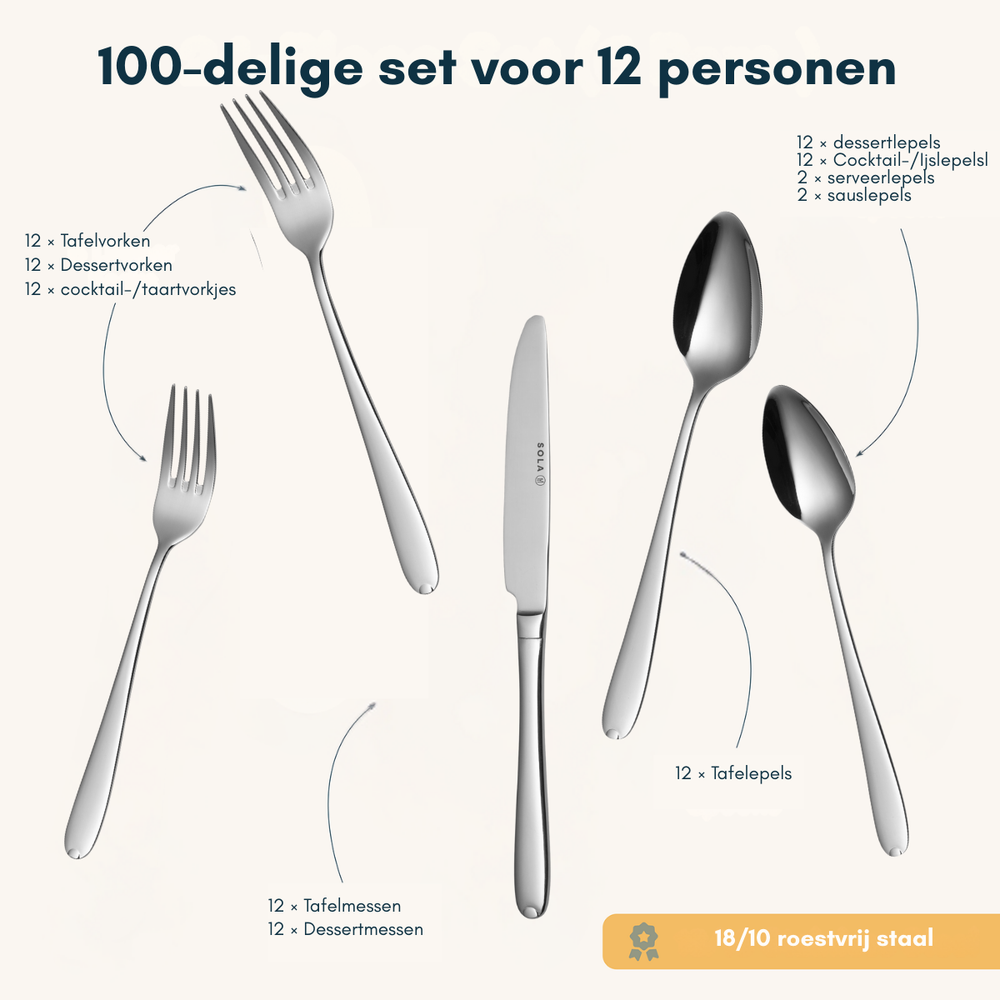 Sola Bestekset Fleurie - 18/10 RVS - 100 delig / 12 personen
