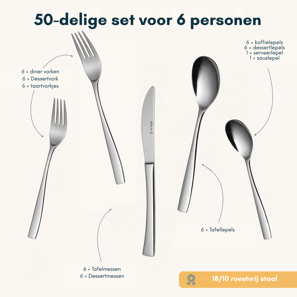 Sola Bestekset Lotus - 18/10 RVS - 50 delig / 6 personen