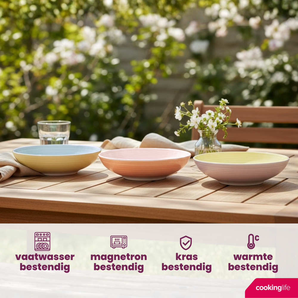 Cookinglife Diepe borden / Pastaborden Pastel Harmony ø 23 cm - 6 Stuks
