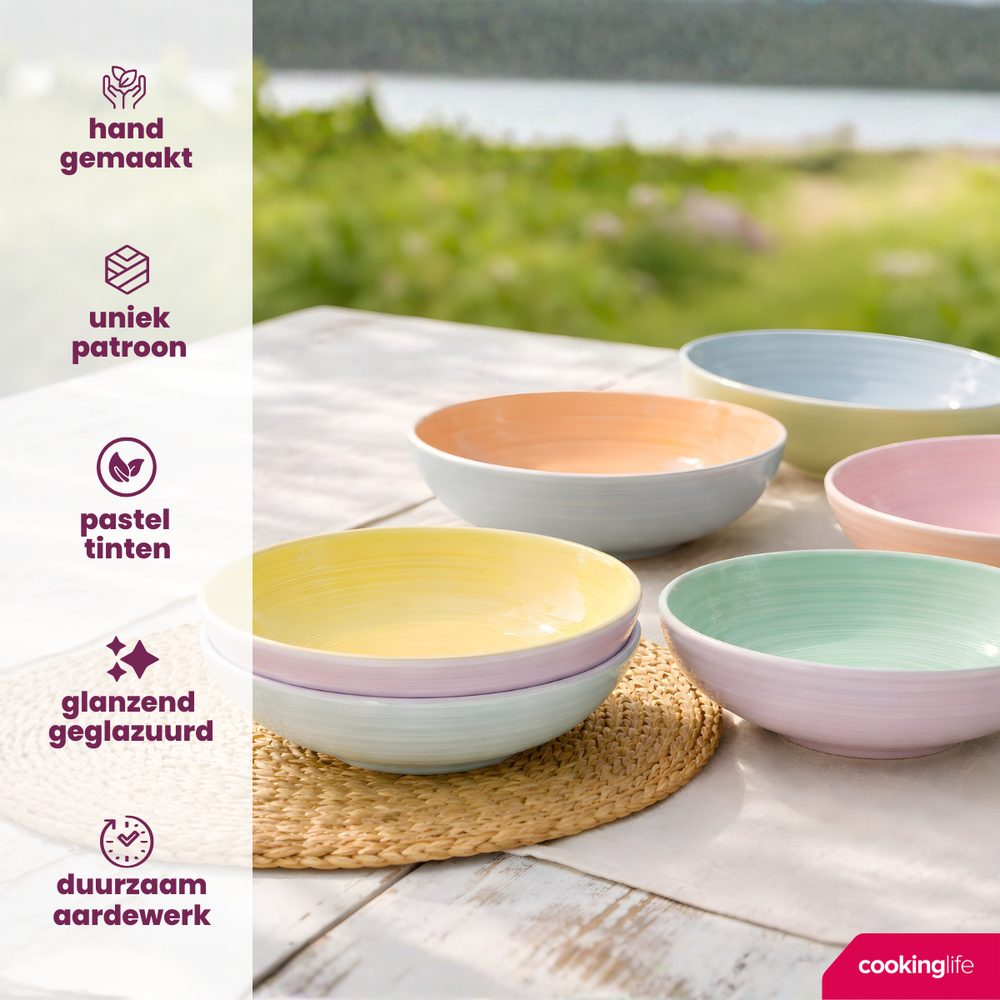 Cookinglife Diepe borden / Pastaborden Pastel Harmony ø 23 cm - 6 Stuks