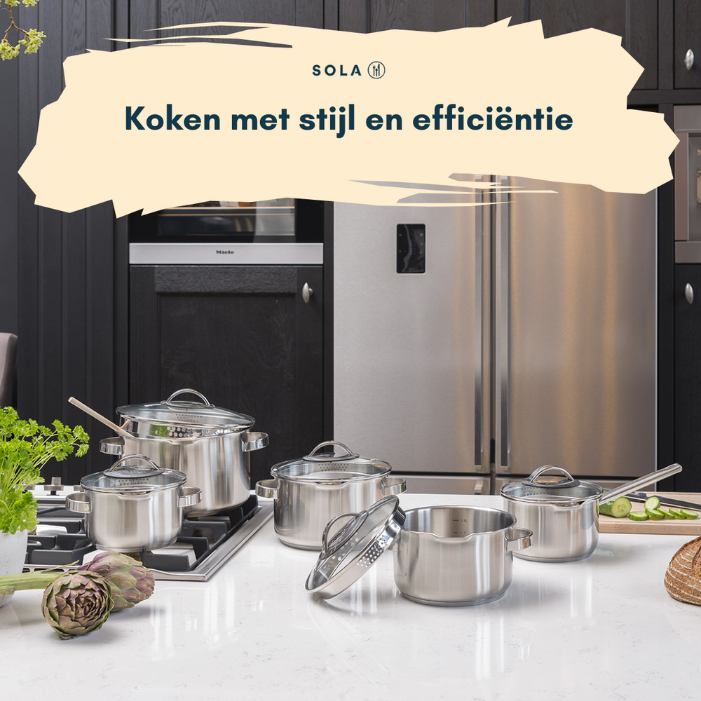 Sola Pannenset Pearl - RVS - Kookpan ø 16, 18, 20 cm & Steelpan ø 16 cm -  Inductie geschikt - 4 Delig