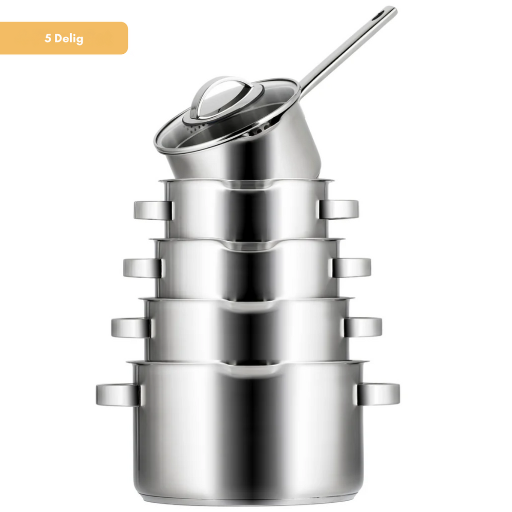 Sola Pannenset Pearl - RVS - Kookpan ø 16, 18, 20, 24 cm & Steelpan ø 16 cm - Inductie & Downdraft geschikt - 5 Delig