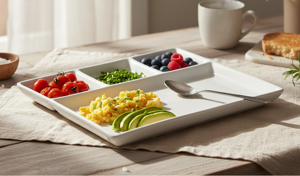 Cookinglife Fondueborden / Gourmetborden / BBQ-borden - 4 vakken - Wit - 26 x 20 cm - 4 stuks