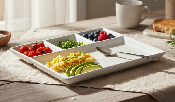 Cookinglife Fondueborden / Gourmetborden / BBQ-borden - 4 vakken - Wit - 26 x 20 cm - 4 stuks