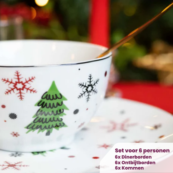 Cookinglife Serviesset - Kerstservies - Porselein - Rood 18-delig / 6 personen