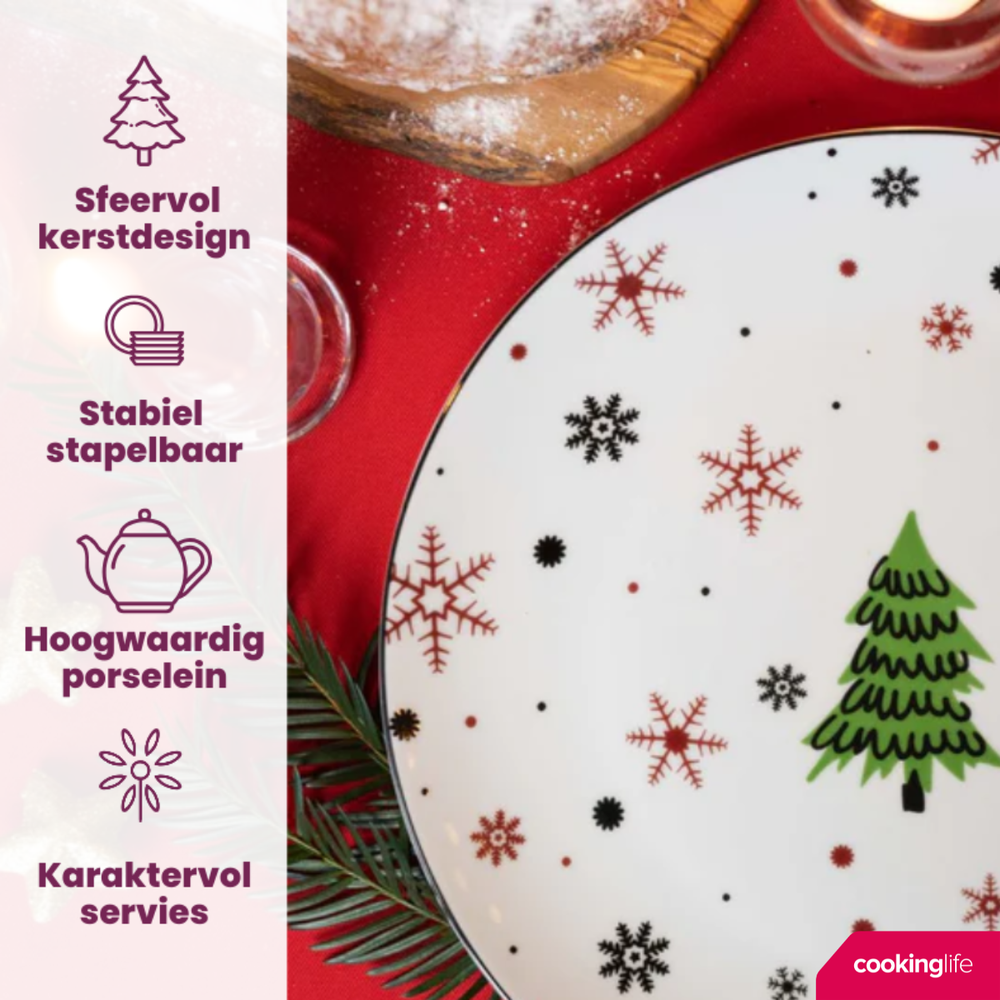 Cookinglife Serviesset - Kerstservies - Porselein - Rood 18-delig / 6 personen