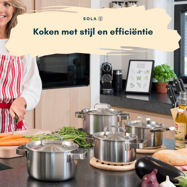 Sola Pannenset Ruby - RVS - Kookpan ø 16, 18, 20, 24 cm & Steelpan ø 16 cm - Inductie geschikt - 5 Delig