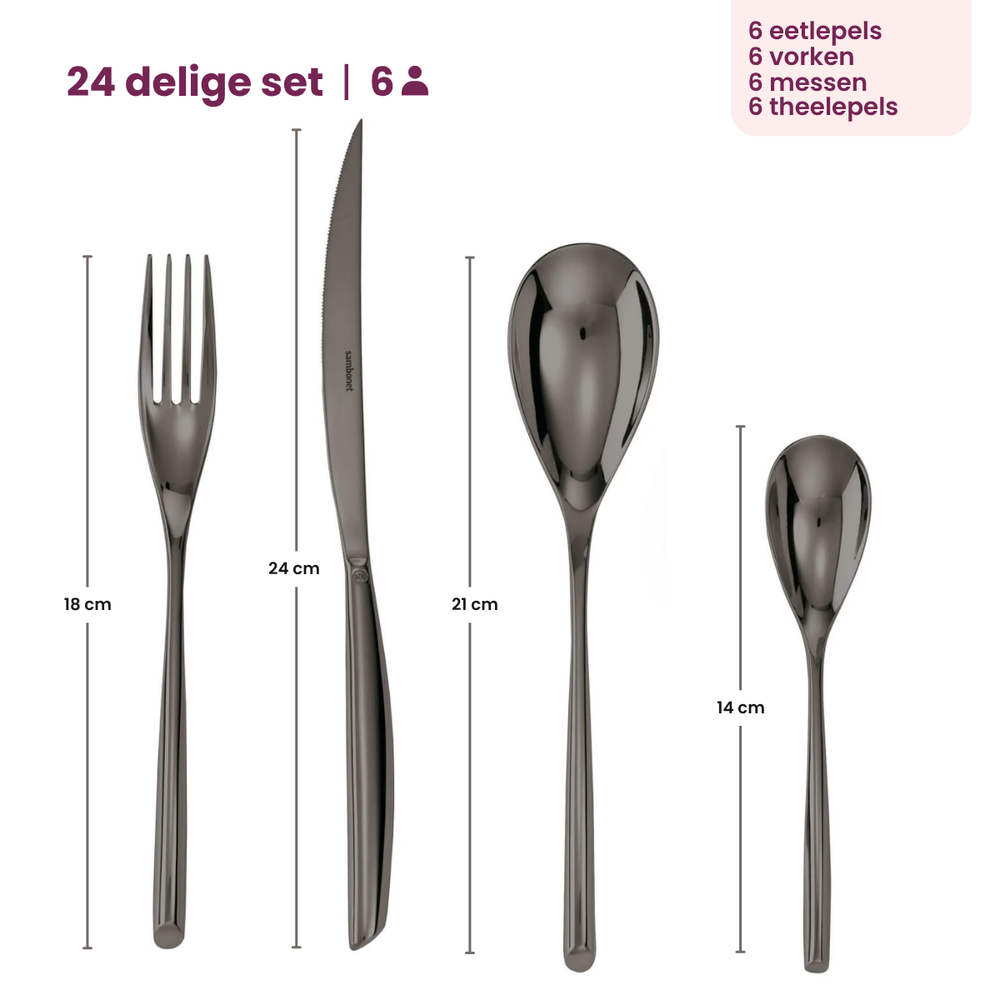 Sambonet Bestekset Bamboo - Zwart - 24 delig / 6 personen