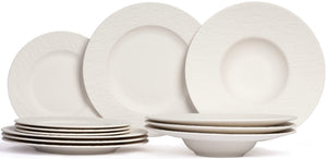 Villeroy & Boch Serviesset Manufacture Rock - Wit - 12-delig / 4 personen - 4 dinerborden, 4 ontbijtborden en 4 pastaborden