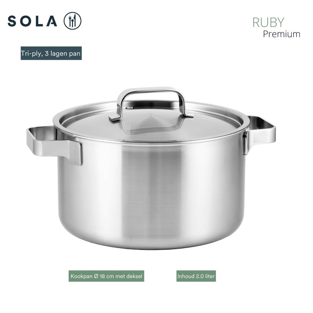 Sola Pannenset Ruby (Kookpan ø 16, 18, & 20 cm, Steelpan ø 16 cm) - Inductie geschikt - 4 Delig