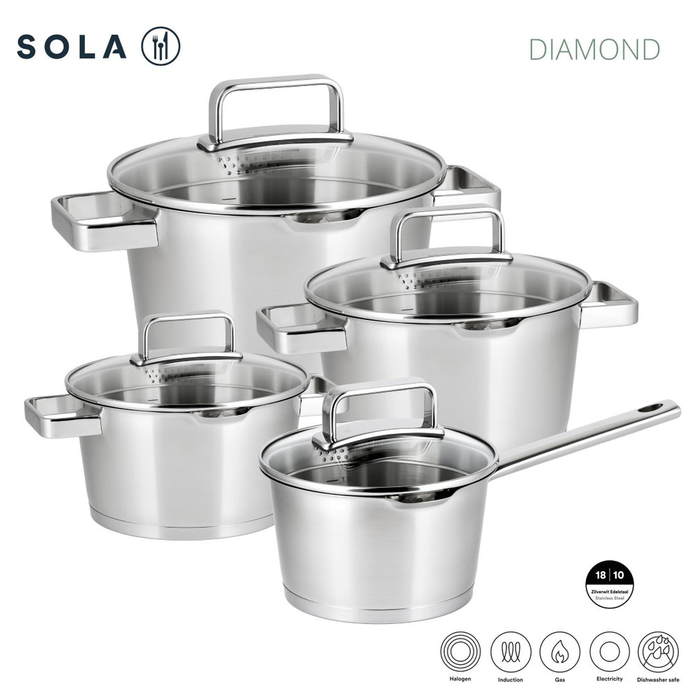 Sola Pannenset Diamond (Kookpan ø 16, 18 & 20 cm, Steelpan ø 16 cm) 4-Delig