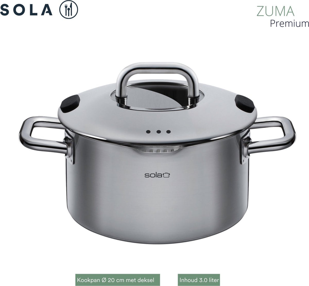 Sola Pannenset Zuma (Kookpan ø 16, 18, & 20, Steelpan ø 16 cm) 4-delig