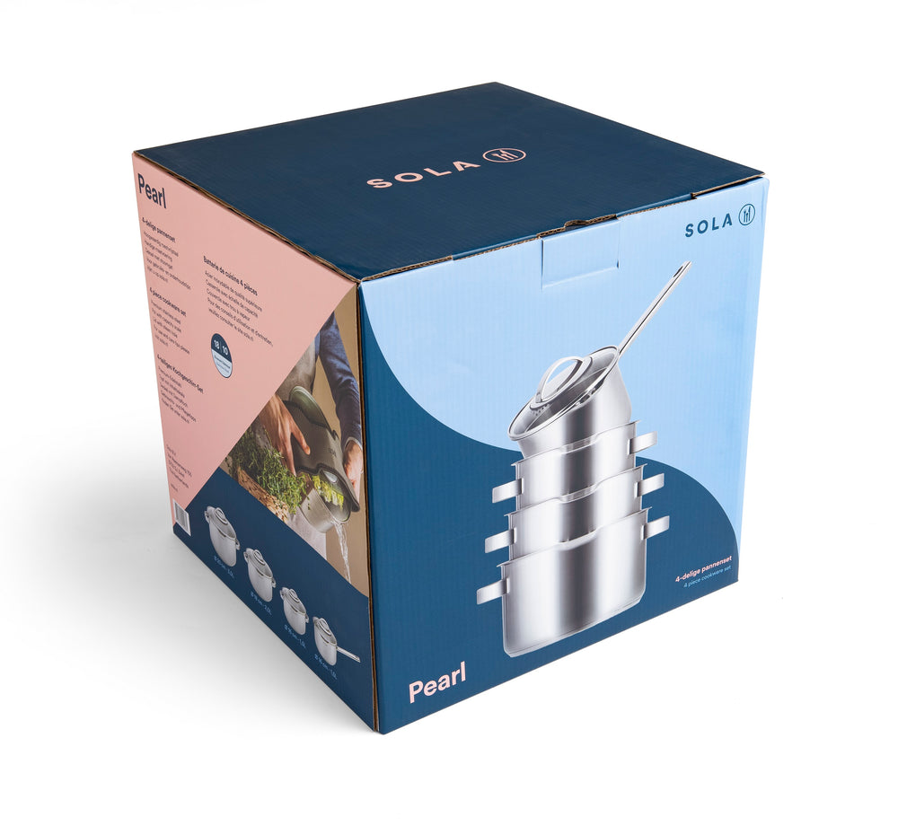 Sola Pannenset Pearl - RVS - Kookpan ø 16, 18, 20 cm & Steelpan ø 16 cm -  Inductie geschikt - 4 Delig