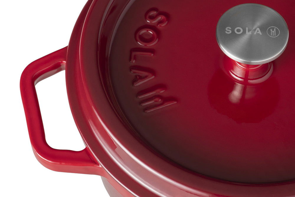 Sola Braadpan met deksel Gietijzer - Rood - ø 28 cm / 5 Liter - Geëmailleerd