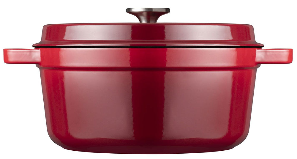 Sola Braadpan met deksel Gietijzer - Rood - ø 28 cm / 5 Liter - Geëmailleerd