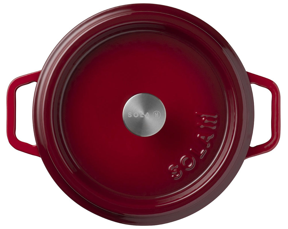 Sola Braadpan met deksel Gietijzer - Rood - ø 28 cm / 5 Liter - Geëmailleerd