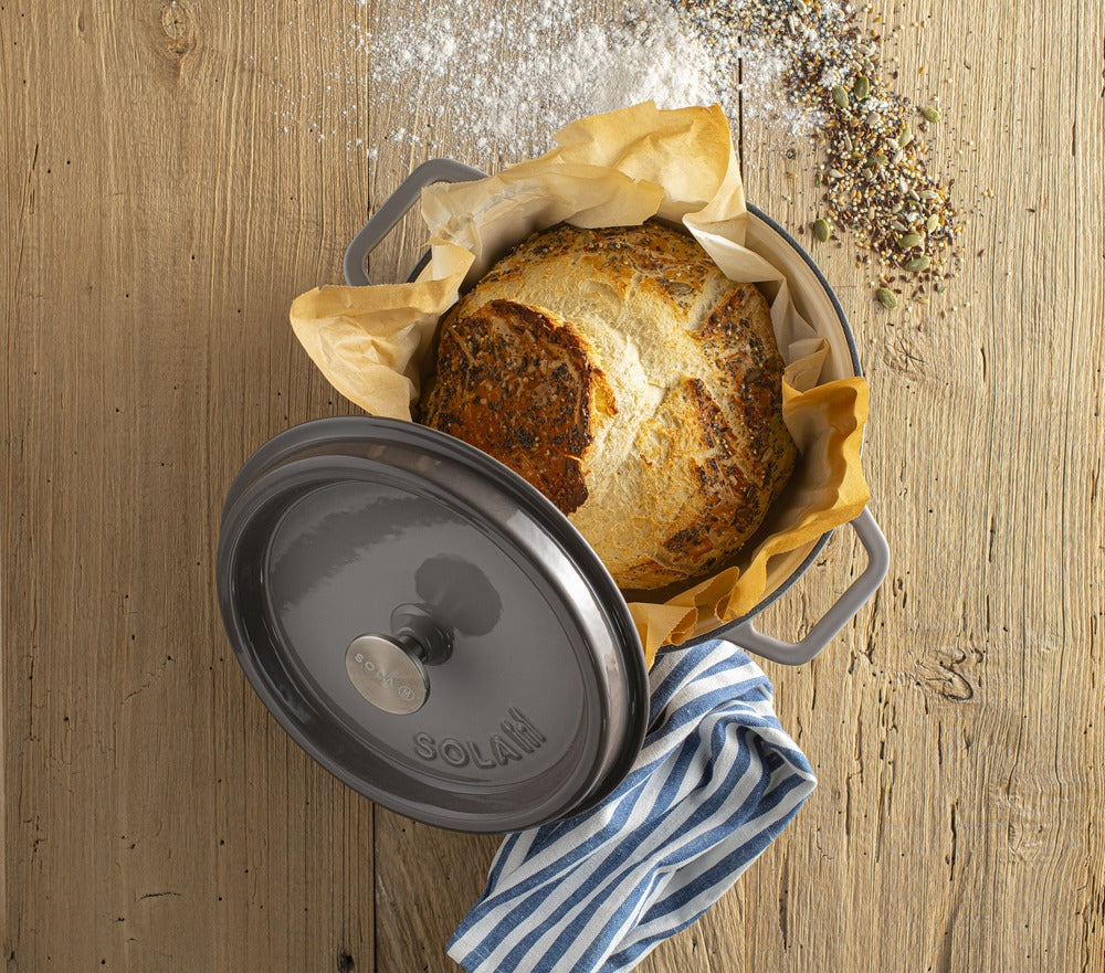 Sola Braadpan met deksel Gietijzer - Grijs - ø 28 cm / 5 Liter - Geëmailleerd