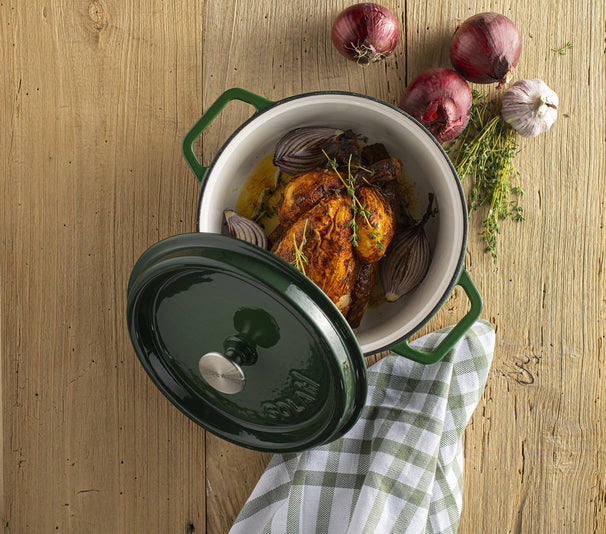 Sola Braadpan met deksel Gietijzer - Groen - ø 24 cm / 3.2 Liter - Geëmailleerd