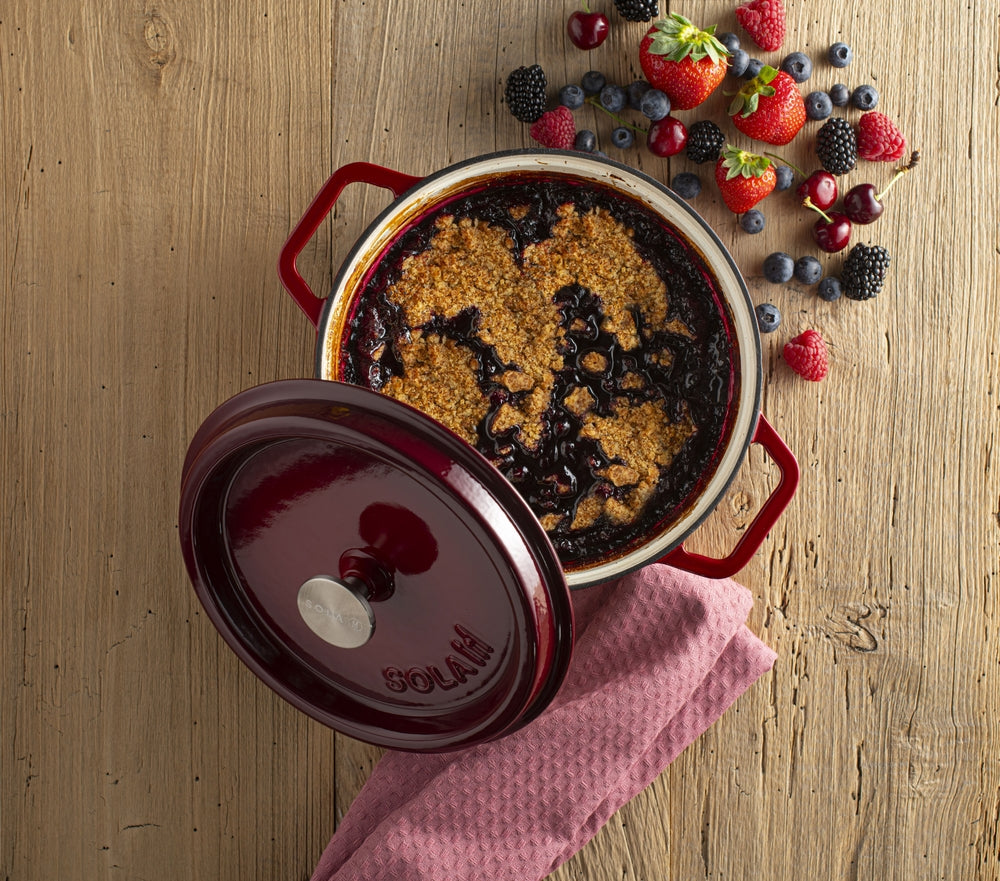 Sola Braadpan met deksel Gietijzer - Rood - ø 28 cm / 5 Liter - Geëmailleerd