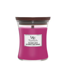 WoodWick Geurkaars Medium Wild Berry & Beets - 11 cm / ø 10 cm - Geurkaars in Glas - Houten Lont