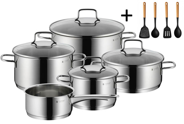 WMF Pannenset Astoria - 5-delig - Inclusief GRATIS Cookinglife Kookgerei set - Kookpan ø 16, 20, 24 en 28 cm en Steelpan ø 14 cm