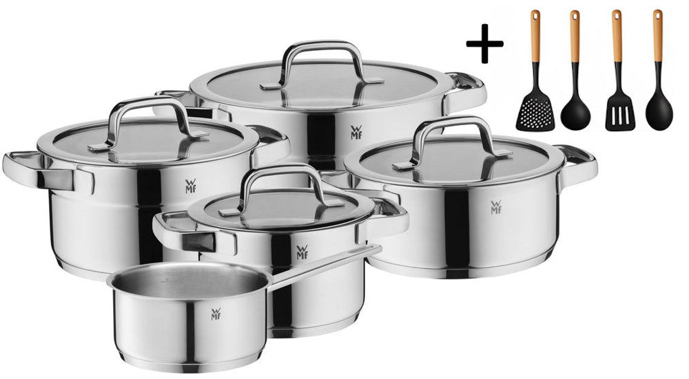 WMF Pannenset Compact Cuisine - 5-delig - Inclusief GRATIS Cookinglife Kookgerei set - Kookpan ø 16, 16, 20 en 20 cm en Steelpan ø 14 cm