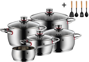 WMF Pannenset Quality One - RVS 5-Delig Inclusief GRATIS Cookinglife Kookgerei set - Kookpan ø 16, 20, 20 en 24 cm en Steelpan ø 16 cm