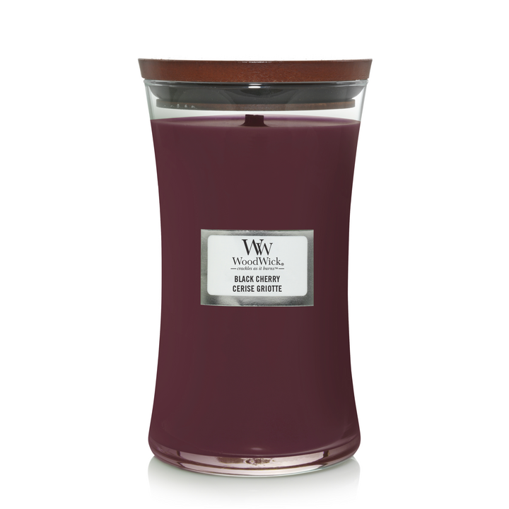 WoodWick Geurkaars Large Black Cherry - 18 cm / ø 10 cm - Geurkaars in Glas - Houten Lont