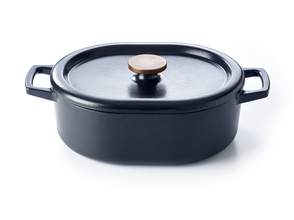 Alva Braadpan - Dutch Oven Ovaal Nori 31 x 21 cm + Gratis Leren Handvaten- geëmailleerde anti-aanbaklaag