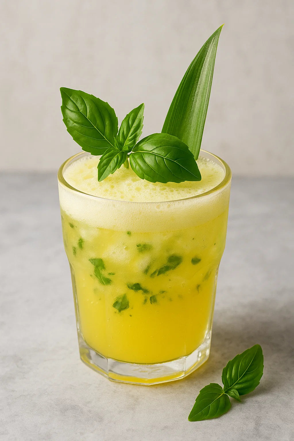 Een verfrissende tropische cocktail met ananas en basilicum.