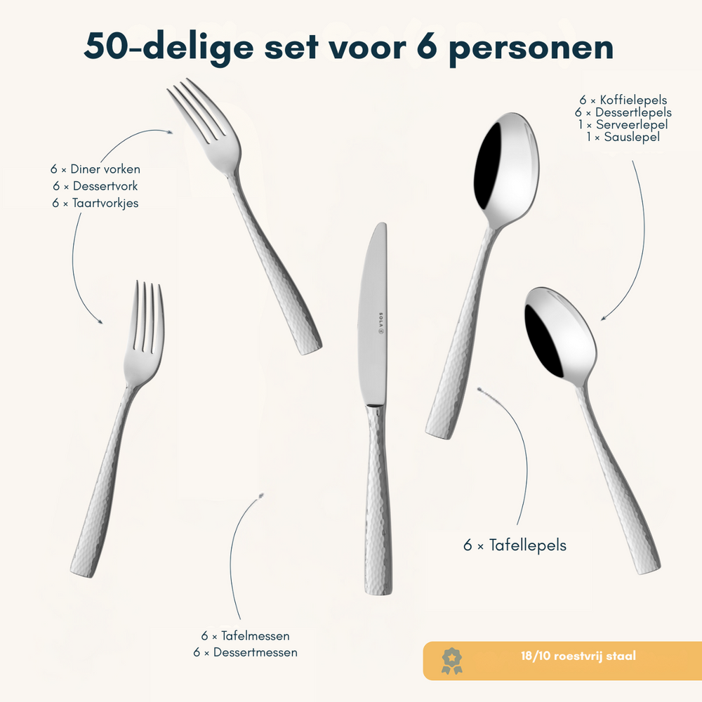 Sola Bestekset Aura - 18/10 RVS  - 50 delig / 6 personen