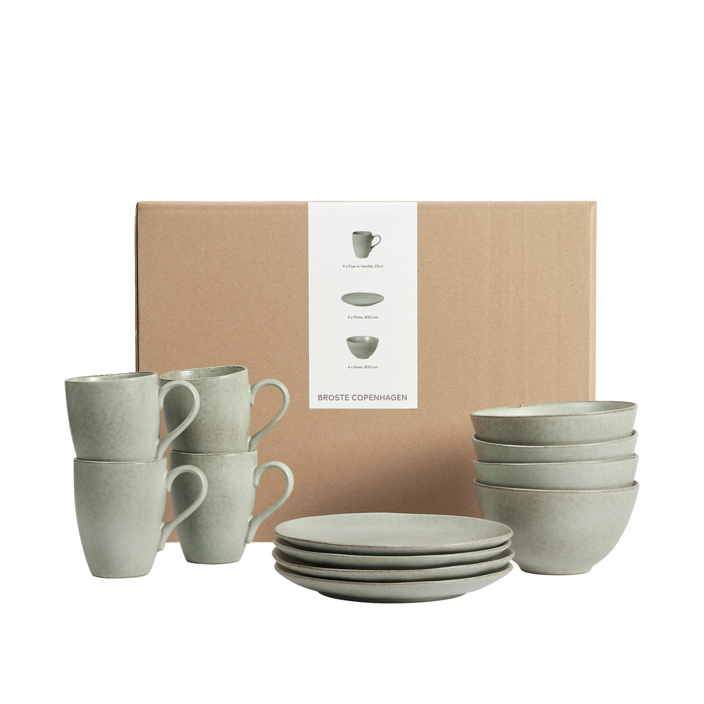 Broste Copenhagen Ontbijtset Nordic Marsh 12-delig / 4  personen - 4 ontbijtborden, 4 kommen en 4 kopjes
