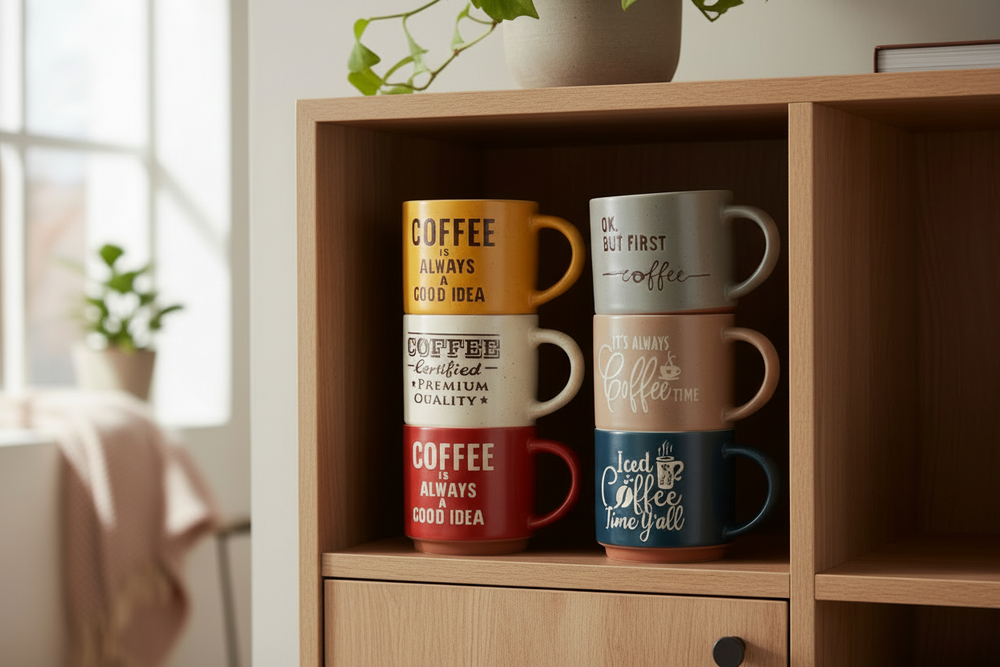 Cookinglife Koffiemokken Koffiekopjes - Koffietijd - 260 ml - 6 Stuks