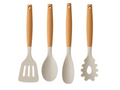 Cookinglife Keukengerei set - Kookgerei set - hout beige 4 delig - Bakspaan, opscheplepel, saladelepel & spaghettilepel