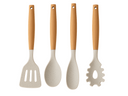 Cookinglife Keukengerei set - Kookgerei set - hout beige 4 delig - Bakspaan, opscheplepel, saladelepel & spaghettilepel