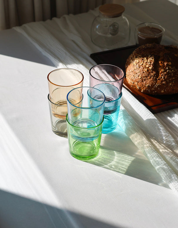 Cookinglife Waterglazen Set 6 Stuks Glas 360 ml - Kleurige Drinkglazen Vaatwasserbestendig