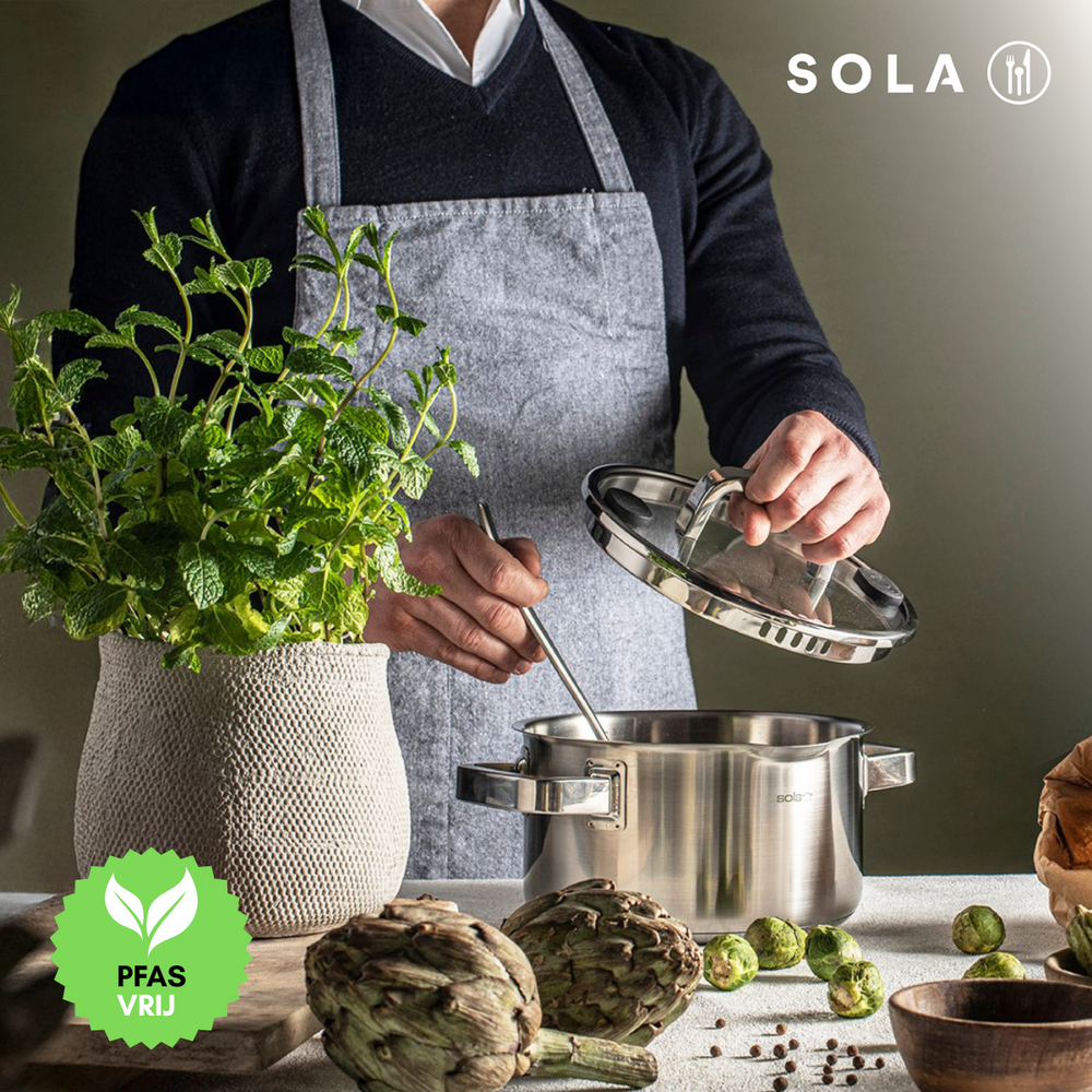 Sola Pannenset Juvia - RVS - Kookpan ø 16, 18, 20, 24 cm & Steelpan ø 16 cm - Inductie & Downdraft geschikt - 5 Delig