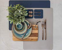 Jay Hill Placemats - Vegan leer - Grijs / Blauw - dubbelzijdig - 46 x 33 cm - 6 Stuks